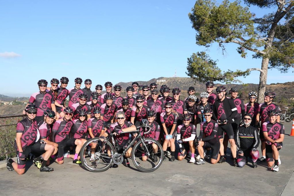Cyclists in front of Hollywood Sign - Childhood Cancer Fundraiser - Peloton