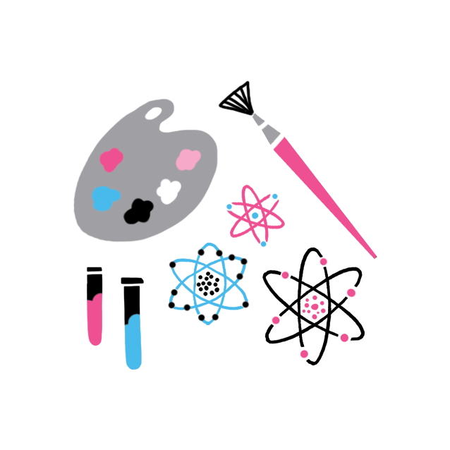 pablove-icons__art-and-science illustration showing symbols of science and art